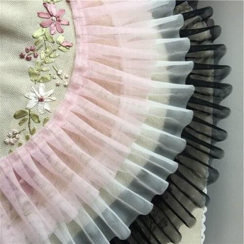1 yard Soft White Black Pink Ruffled Lace Trim Double Sewing Lace Collar Peplum Tutu Dress Doll Accessories