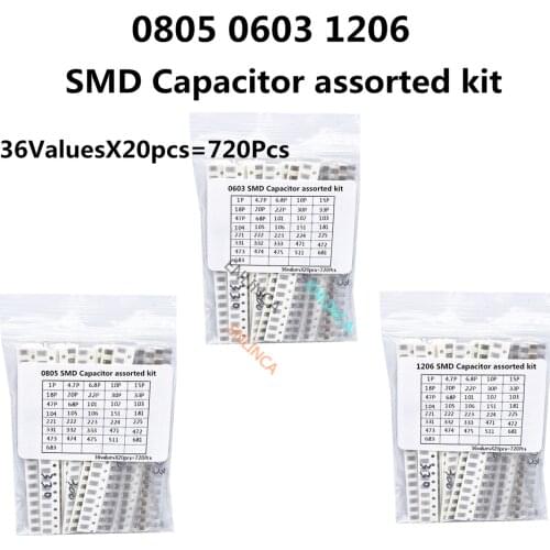 0603 SMD Capacitor assorted kit ,36values*20pcs=720pcs 1pF~10uF Samples Kit electronic diy kit