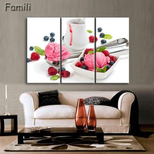 3Panel Ice Cream And Cup Of Modern Canvas Print Painting Wall Art Picture For Kitchen Room Decoration Artwork Unframed