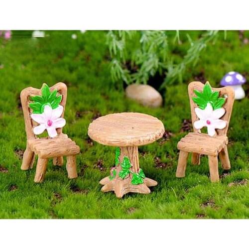3pcs Table Chair Resin Craft Micro Landscape Ornament Fairy Garden Bonsai Decor