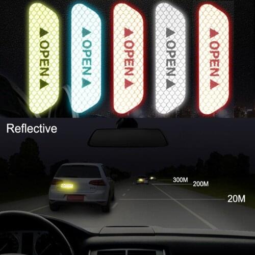 4pcs Car Door Safety Reflective Tape Open Sign Stickers Alert Decals Night Self Adhesive Warning Mark