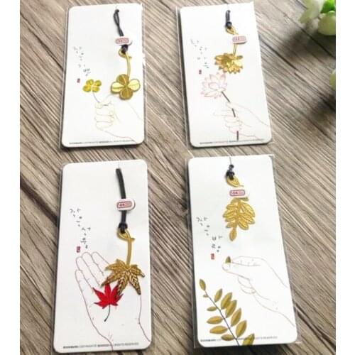4pcs/lot Small Size Metal Leather Rope Golden Flower Series For Books School Students Bookmarks Beautiful Gifts