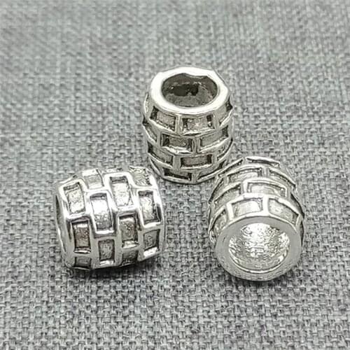 4 Pieces of 925 Sterling Silver Checkered Barrel Beads Large Hole Beads 4.5mm