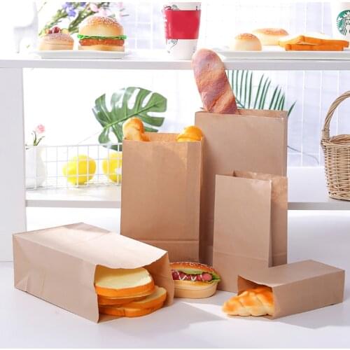 50Pcs Kraft Paper Bags Flat Grease Proof Snacks Cookie Sandwich Food Packaging Bags for Dessert Breads Candy