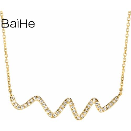 BAIHE Solid 18K Yellow Gold 0.18CT H/SI Natural Diamonds Wedding Women Trendy Fine Jewelry Beautiful wavy diamond Gift Necklaces