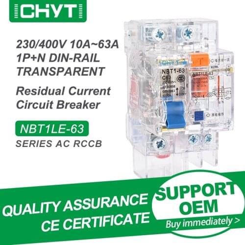 Free Shipping CHYT NBT1LE-63 1P+N 2P 3P+N AC 230V 400V 63A 30mA 6KA Transparent Residual Current Circuit Breaker Leakage RCCB