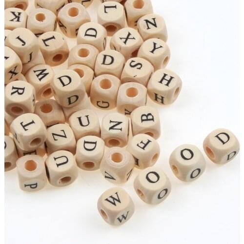 26 Letter Beads DIY Square Alphabet Beads Natural Wooden Beads For Creative Name Jewelry Making Necklace 50PCS 10MM