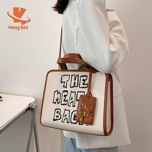 CAREY KAY Women Large-Capacity Retro Handbags Niche Designer Shoulder Bags Letter Kawaii Solid Crossbody Office Lady Briefcases