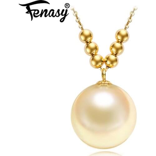 FENASY 18K Yellow Gold Pendant South sea Pearl Necklaces For Women Wedding Engagement Jewelry AU750 Necklace