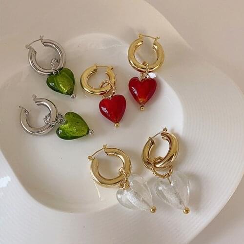 GSOLD Geometric Metal Circle Ear Buckles Retro Exaggerated Heart-Shaped Resin Drop Earring Women All-Match Ear Jewelry Gifts