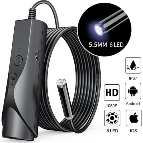 5.5MM WiFi Endoscope Camera With 6 LED 1080P 2.0MP Industrial Inspection Borescope Camera IP67 Waterproof for IPhone Android IOS
