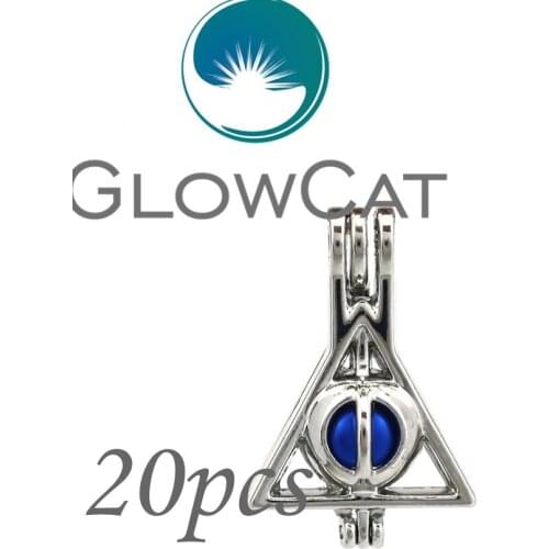 GLOWCAT 20x KK692 Deathly Hallows Beads Cage Jewelry Making Essential Oil Diffuser Pearl Cage Locket Pendant Triangle Jewelry