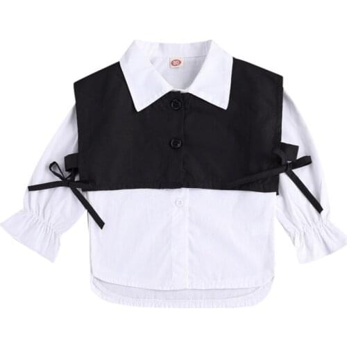 Spring Autumn Girls Clothing Sets Kids Girls Long Sleeve Button Blouse Tops+Vest Casual Holiday Outfits Sets