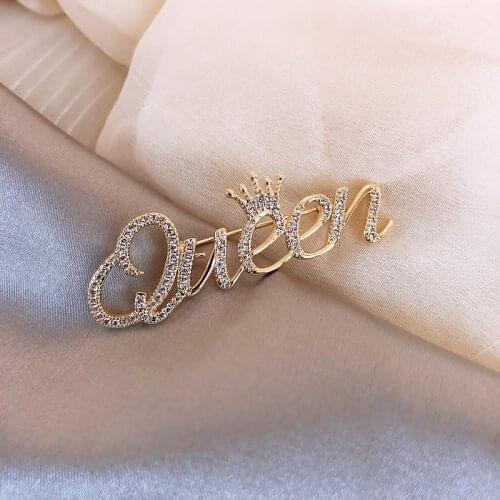 Kpop New Luxury Creative Letter Queen Brooch In 2021 Crown For Women Brooches Christmas Party Sexy Badge For Girls Lapel Pins
