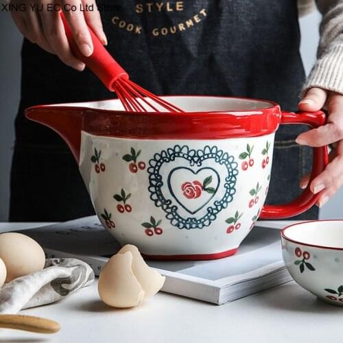 Japanese-style Kitchen Supplies Household Ceramic Mixing Bowl Set Large Capacity Baking Bowl Egg Beater Underglaze Craft
