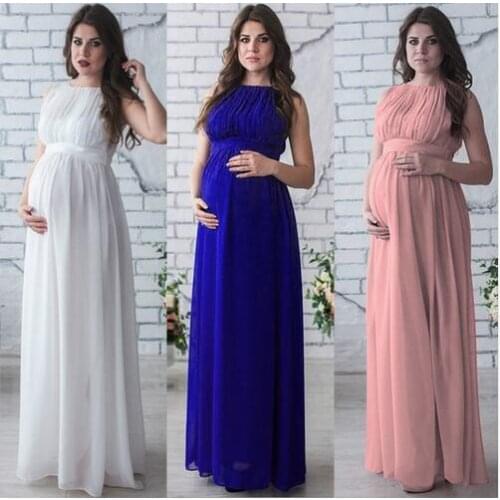 New maternity dress maternity dress solid color draped photographic props casual care elegant long dress summer 2019
