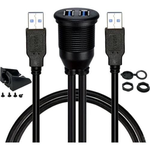 New Car Dashboard Flush Mount USB Dock Adapter Dashboard Panel 3.0 Port Male to Female Cable Extension Cable for Motorcycle Boat