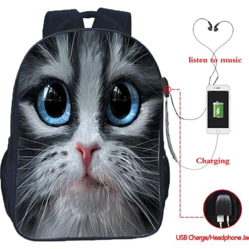 3D Prints Cat School Bag Student Orthopedic Usb Charging Backpack for Teens Boys Girls Animals Unicorn/Dog/Panda Bookbag Mochila