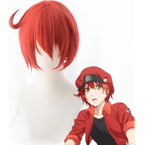 Hataraku Saibou Cosplay Wig Erythrocyte Red Blood Cell Neutrophil Platelet Synthetic Bob Hair + Free Wig Cap