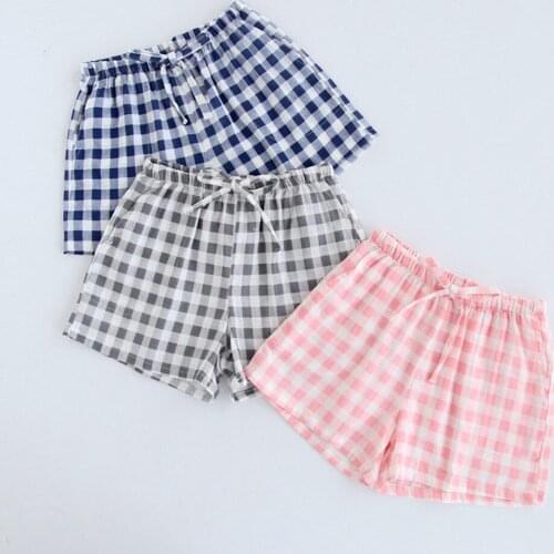 Couple Pajamas Summer Cotton Gauze Shorts Japanese Style Lattice Men And Women Home Pants Sleep Wear Lounge Pajama Short