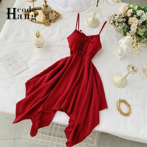 HangCode Beach Summer Dress 2021 Summer Sexy Mini Bandage Dress Elegant A-line Party Birthday Red Female Irregular Dress Women