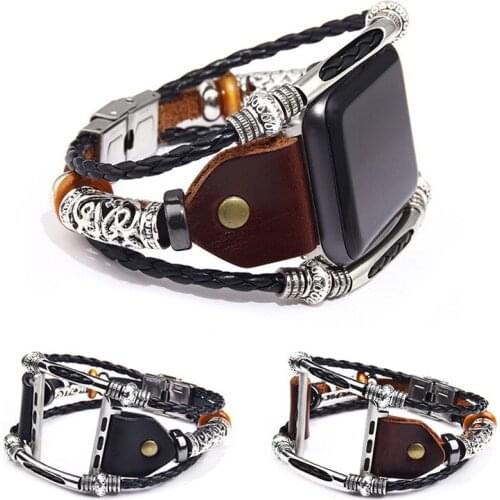 Strap For Apple iWatch 1/2/3/4/5/6 Metal Leather Watch Strap 38mm/40mm 42mm/44mm Personality Fashion Wedding Birthday Party Gift