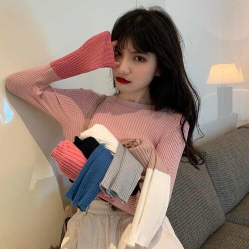 Slim Elastic Knitted Sweater Pullovers For Women Autumn New Long-Sleeved Lady Elegant Pulls Outwear Tops