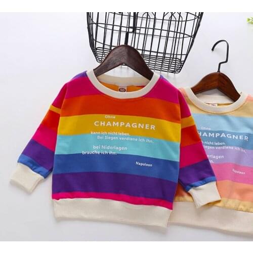 Spring Autumn Children Kids Baby Girls Rainbow Stripe Sweatshirts Long Sleeves Sweater Teen Girl T-shirt Tops Clothes for Boys