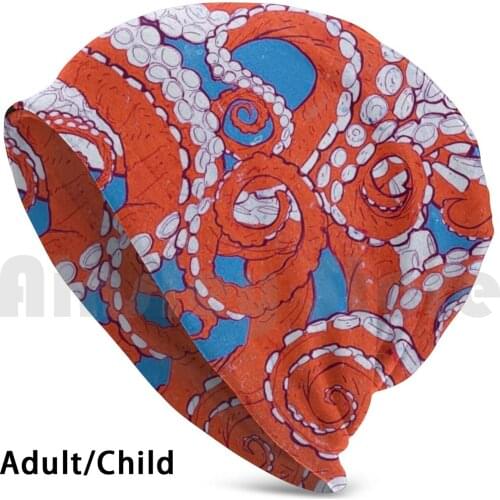 Red Octopus Tentacle Beanies Knit Hat Hip Hop Funny Unique Colored Cartoons Tentacles Red Octopus Kraken