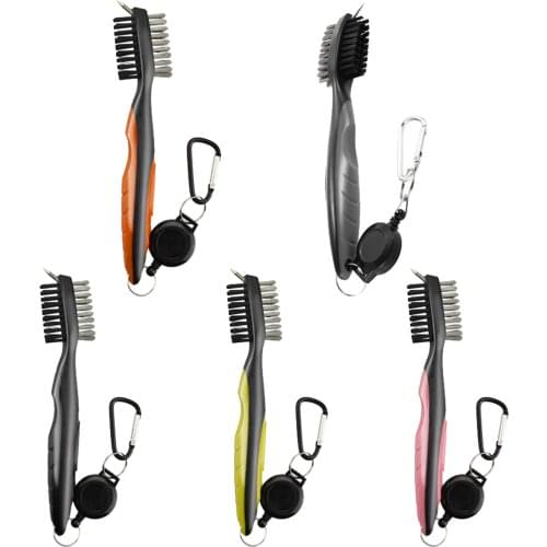 Retractable Golf Club Brush - Wire and Nylon Bristle Brushes Head，Soft Rubber