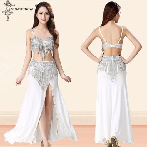 2019 Belly Dance Performance Costume For Women Indian Dance Dance Split Skirt Sequin Bra Oriental Costume 2 / 3Set