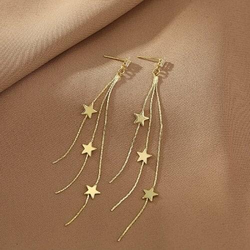 10 pair / lot wholesale fashion jewelry gold metal star tassel cute long earring for women