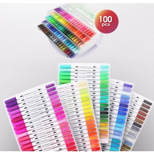 12/24/36/48/60/80/100 Color Dual Tip Brush Marker Pens Art Watercolor Fineliner Drawing Painting Stationery For Coloring Manga S