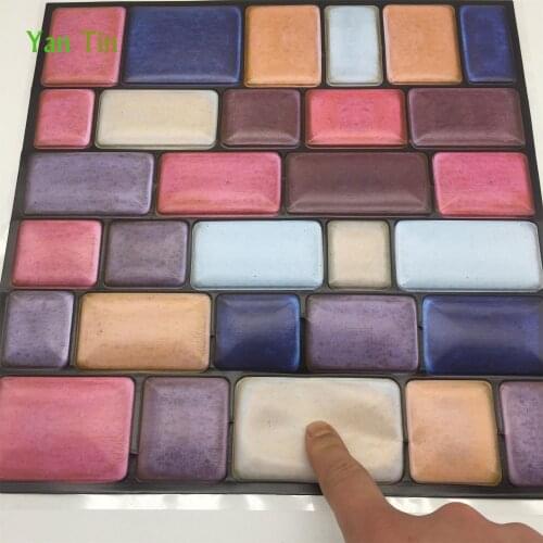 3D Colorful Brick Pattern Retro Tiles Wall Sticker 30*30cm Kitchen Bathroom Tile Waist Line Wallpaper Selfadhesive PVC Art Mural