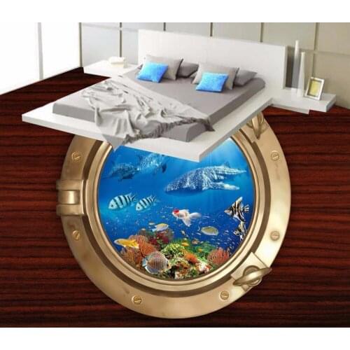 3d floor painting wallpaper Underwater World Steel Side Window 3D Wooden Floor Painting pvc floor wallpaper