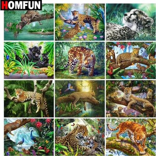 HOMFUN Diamond Embroidery DIY Diamond Painting Cross Stitch Kit "Animal forest leopard" 5D Needlework Diamond Home Decoration