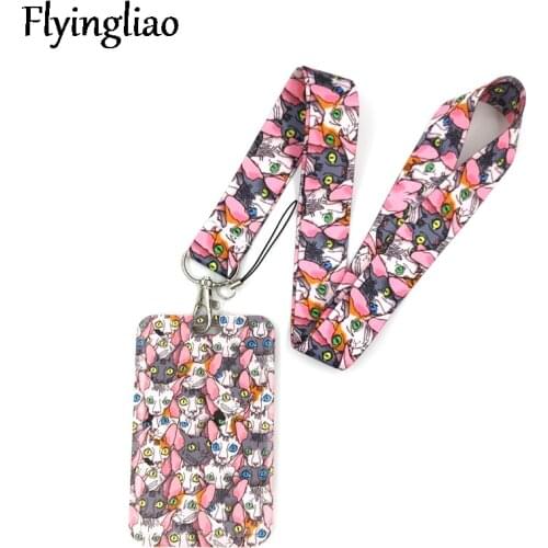 Hairless Sphynx Cat Anime Lanyard Badge Holder ID Card Lanyards Mobile Phone Rope Key Lanyard Neck Straps Keychain Key Ring