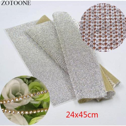 ZOTOONE SS8 24X45CM Cut Root Hot Fix Rhinestone Crystal AB Chain Resin Gliter Apparel Wedding Dress Flatback Rhinestone Applique