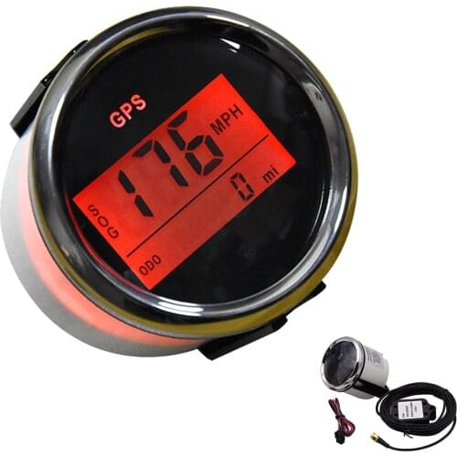 GPS Speedometer Gauge 52MM Odometer with GPS Antenna Red Backlight 999 Knots MPH SOG for Marine Boat Speed Meter Digital