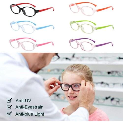 Kids Anti Blue Light Glasses Ellipse PC Frame Eyeglasses Transparent Blocking Spectacles Anti-UV Computer Eyewear