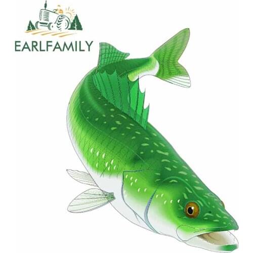 EARLFAMILY 13cm x 9.9cm for Fish Green Fin Bass Car Graffiti Sticker Laptop Fine Decal DIY Vinyl Material Waterproof Decoration