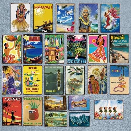 Hawaii Party Metal Painting Vintage City Travel Tin Sign Aloha Beach Plate For Wall Pub Cafe Home Art Craft Decor DU-4031A