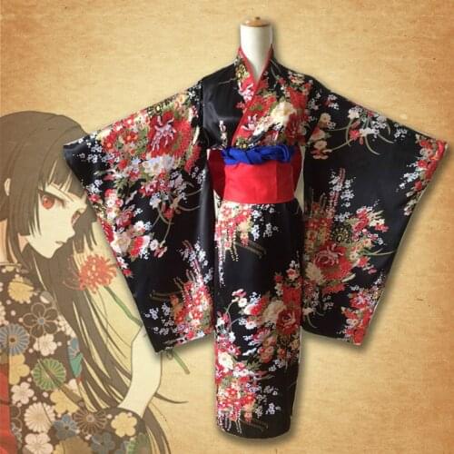 Anime Hell Girl Jigoku Shoujo Enma Ai Maid Pretty Dress Kimono Yukata Uniform Outfit Cosplay Costumes for Halloween Party