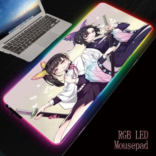 MRGBEST Anime Kimetsu No Yaiba LED Mouse Pad RGB Computer Mice Mat Large Mousepad for Desk Laptop Notebook Gaming Mouse Pad