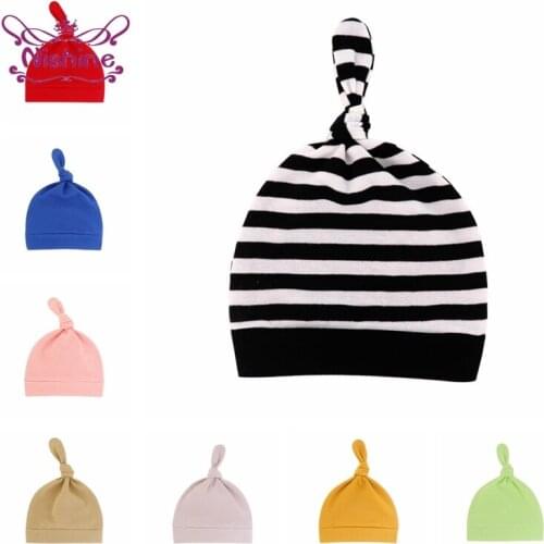 Nishine Soft Comfortable Knitting Cotton Toddler Hats Fashion Handmade Knotted Newborn Caps Cute Baby Nightcap Photography Props