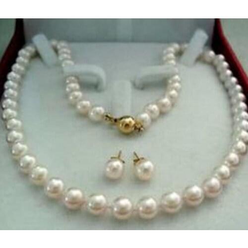 8-9mm white freshwater Cultivation pearl necklace Earring set