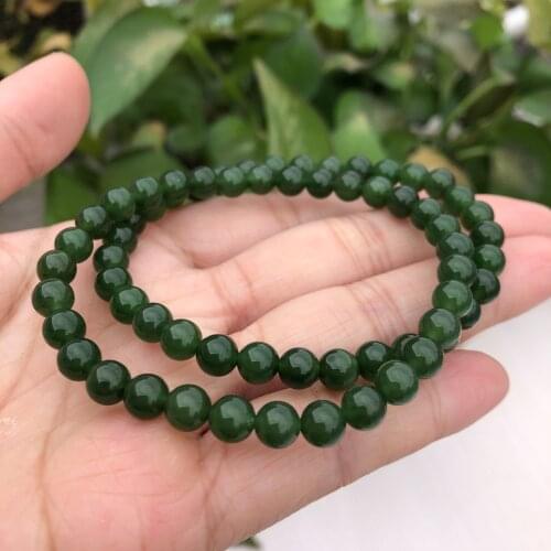 Natural Green Jade Bracelet Round Beads Crystal Healing Stone