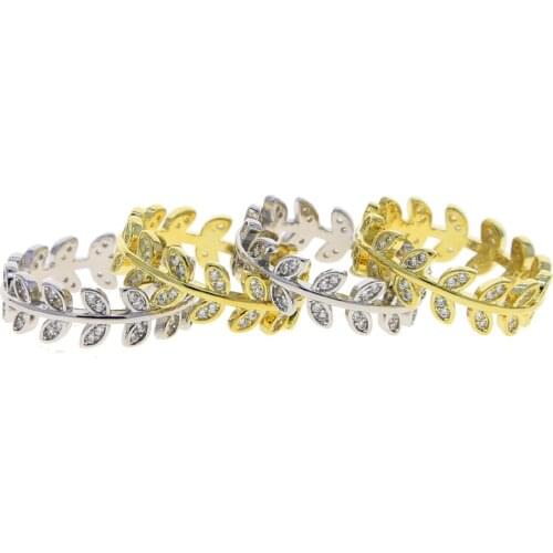 2021 Spring New Fashion Women Jewelry Sparking Bling Clear CZ Cubic Zirconia Leaf Eternity Band Ring
