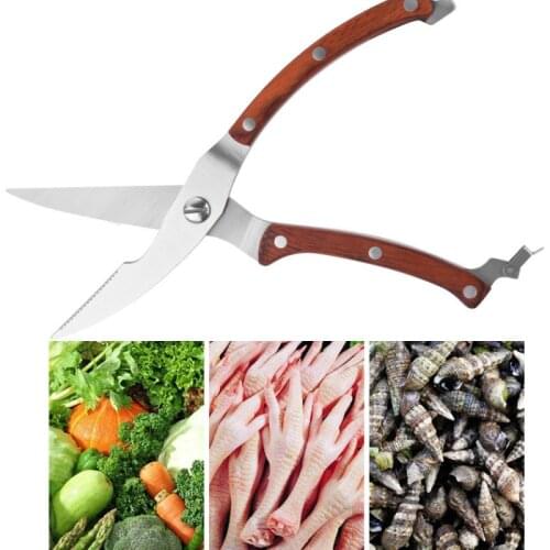 Stainless Steel Tolor Wooden Handle Chicken Bone Scissors Cut Fruits And Vegetables One Cut For Multiple Uses Kitchen Food Tool