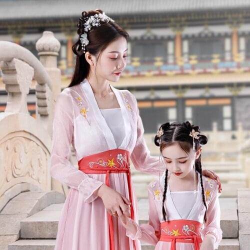 Mommy and Me Chinese National Style Long Dresses Mom Daughter Retro Fashion Printing Cheongsam Traditional Dress Girl Clothes